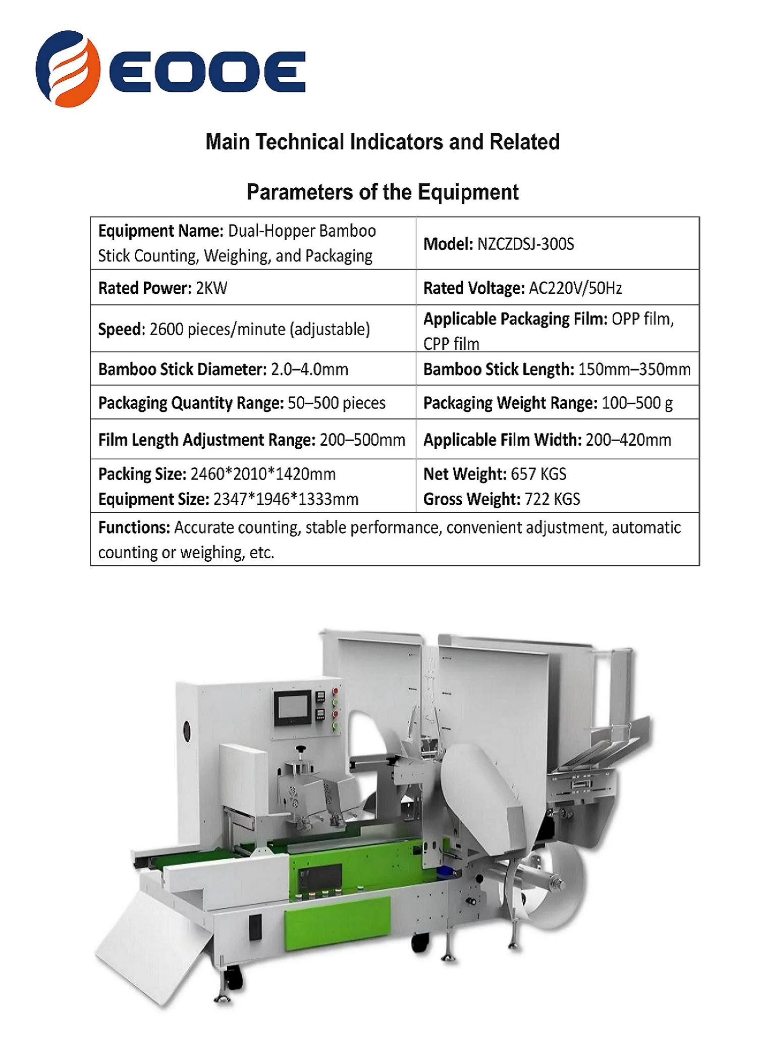 Dual-Hopper Bamboo Stick Counting, Weighing & Packaging Machine